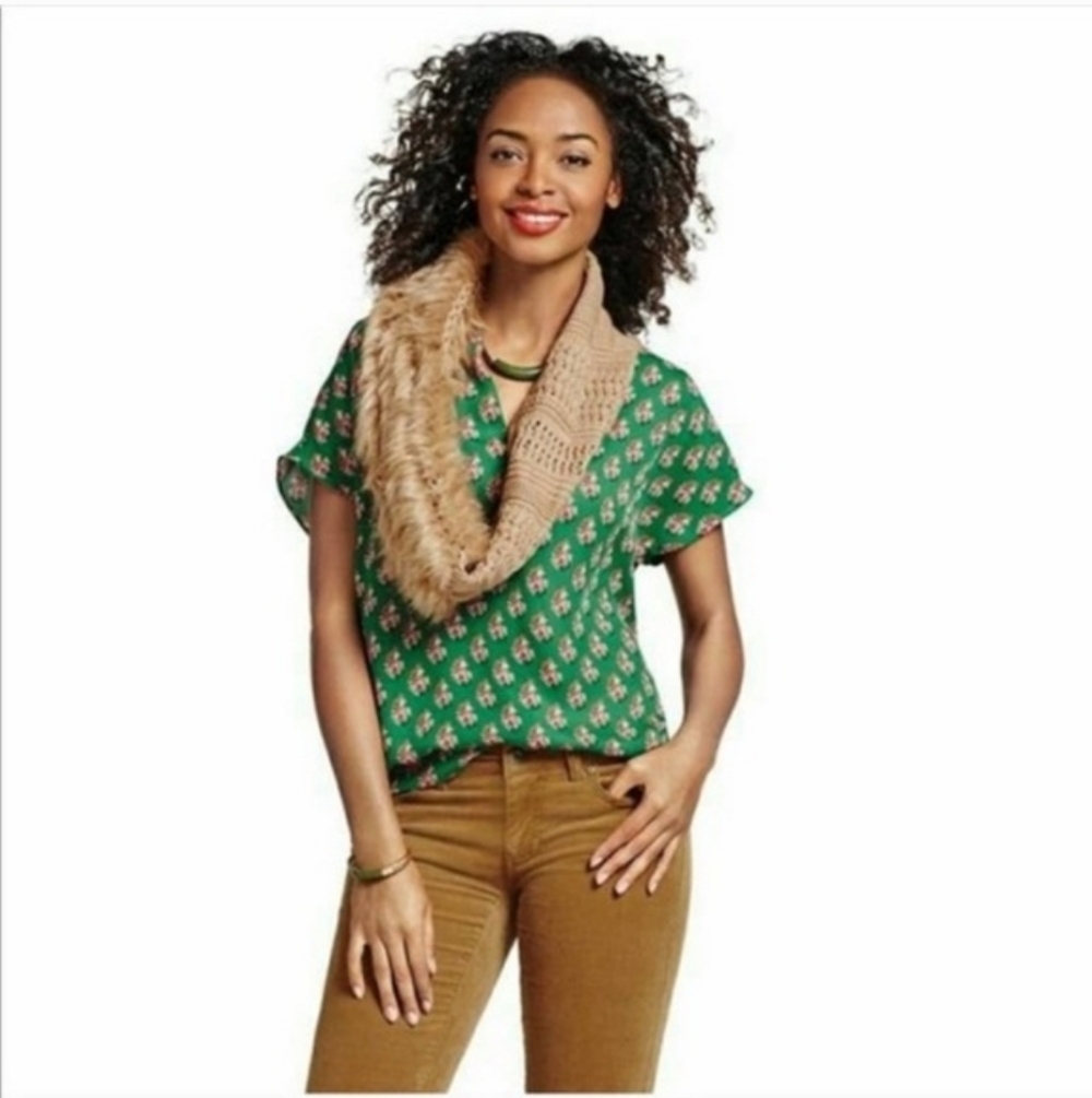 Cabi Stevie Green Floral Bouquet 3252 Short Sleeve Blouse Top Women's XS